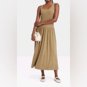 NWT~Universal Thread Tan Sleeveless Maxi Sundress drop waist textured SZ XXL